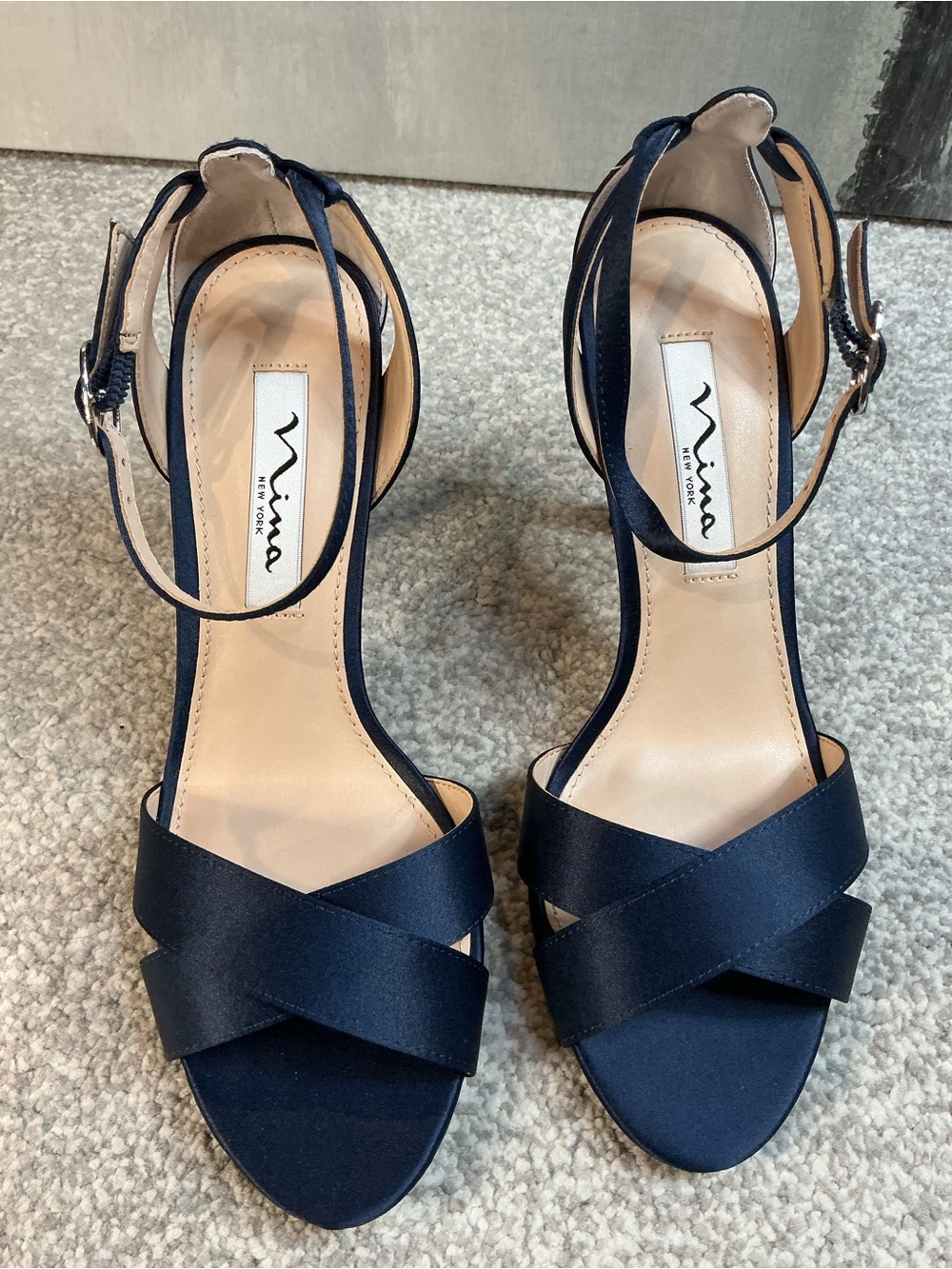 Nina Venus-LS Navy Luster Satin Sandals (NIB) - Picture 3 of 12